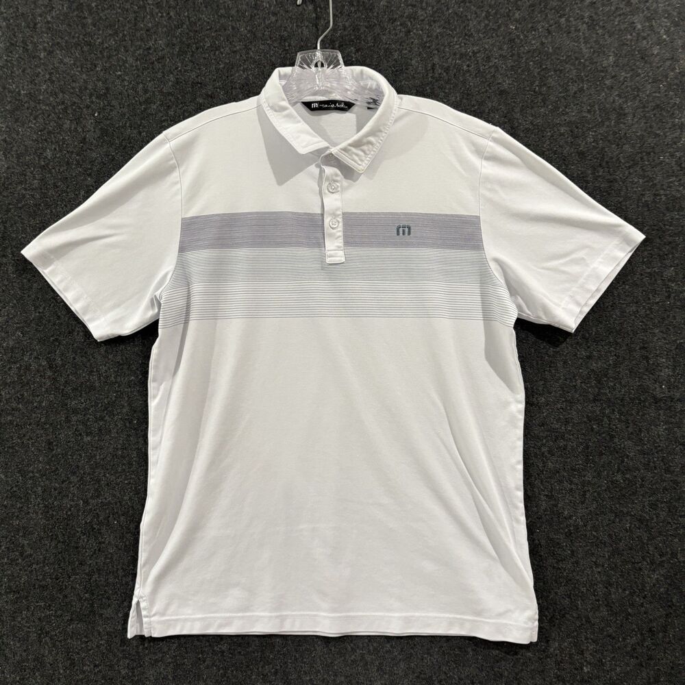 Travis Mathew Polo Shirt Mens Large White Striped Performance Golf TM1MY402